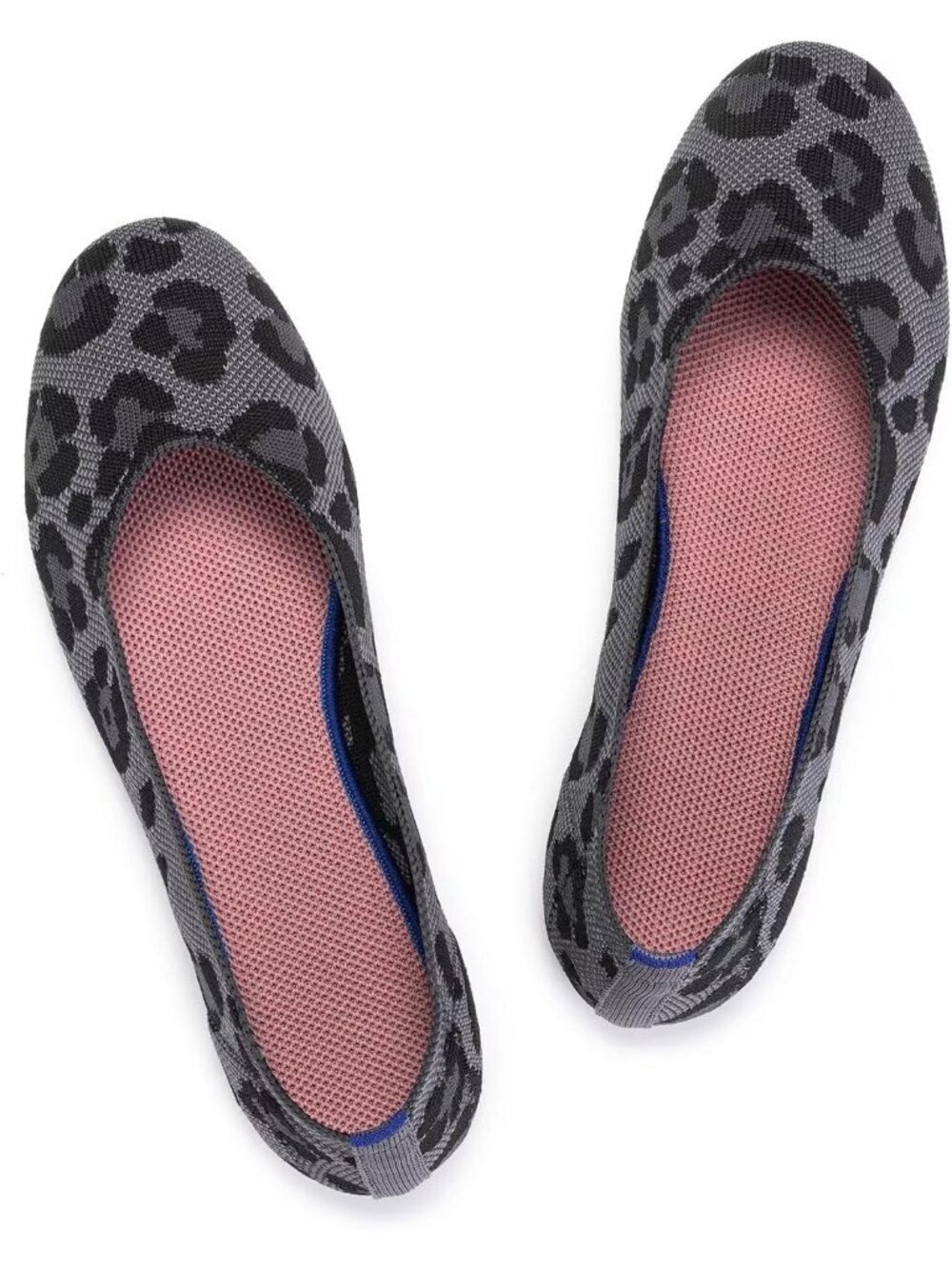 Women's Leopard Grey Ballet Flat Low Wedge Comfort Soft Round Toe Slip Shoes - Picture 1 of 6